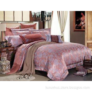 Bedroom Luxury Bed Sets Pink Blended Cotton Jacquard For Ch